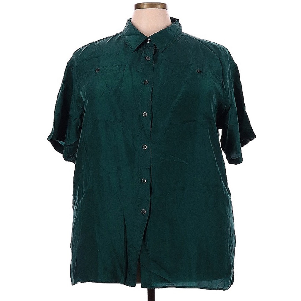 Vintage silk green short-sleeve button down size 22